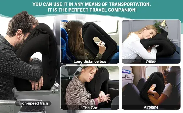 Portable travel pillow in use